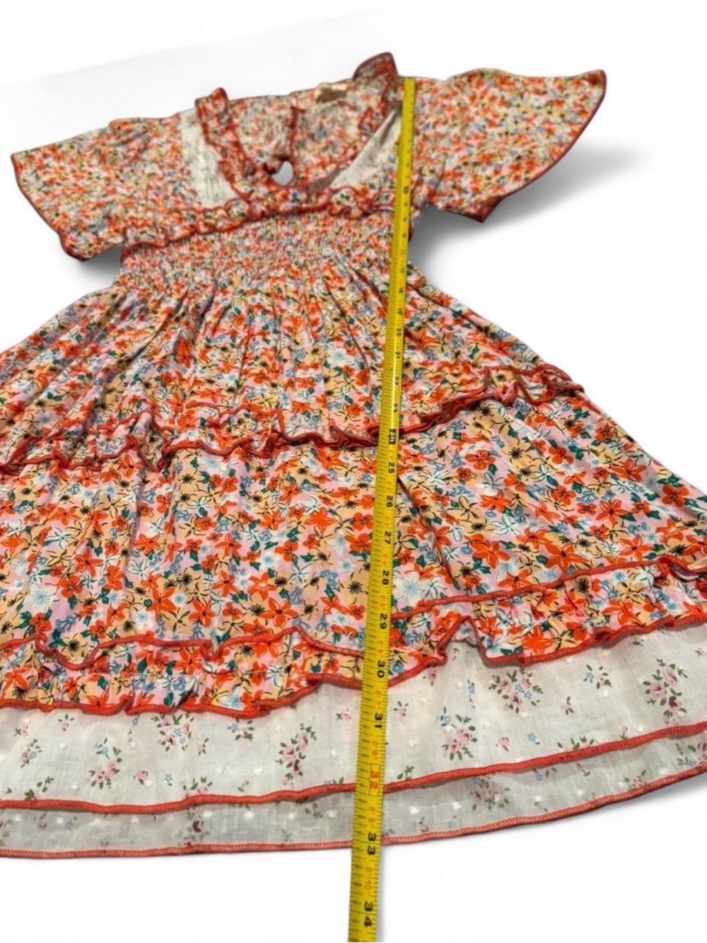 POL Floral Open Back Boho Mini Dress Ruffle Tiered Cottagecore Small Open Back - Picture 7 of 10